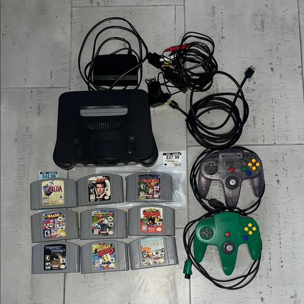 Nintendo 64 Console with Atomic Clear and Green Controllers (authentic)